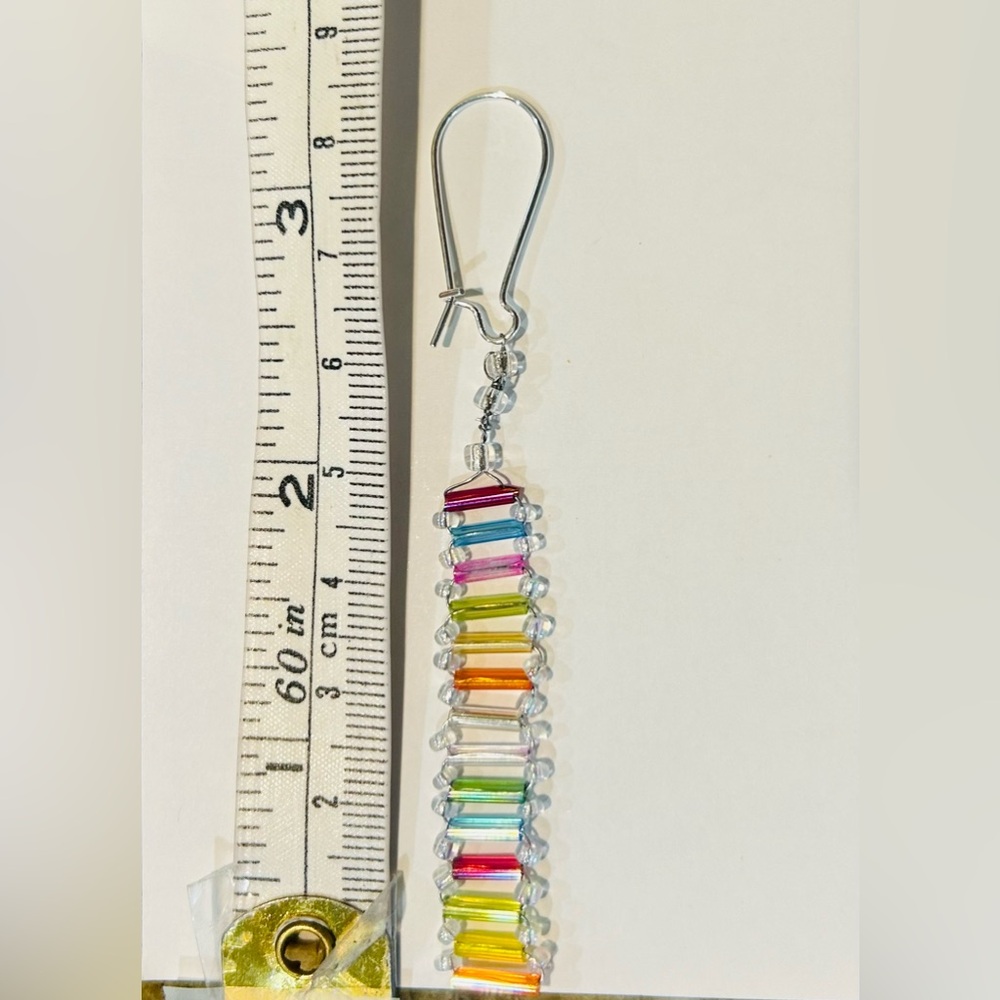 NWOT Handmade Beaded Rainbow Earrings - Picture 6 of 6